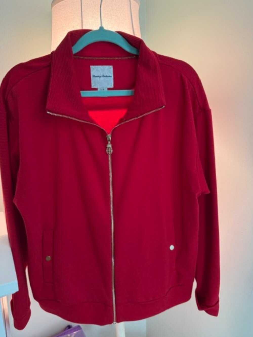 Tommy Bahama, Woman's Knit Ottoman full zip jacket, Tango red, size Large